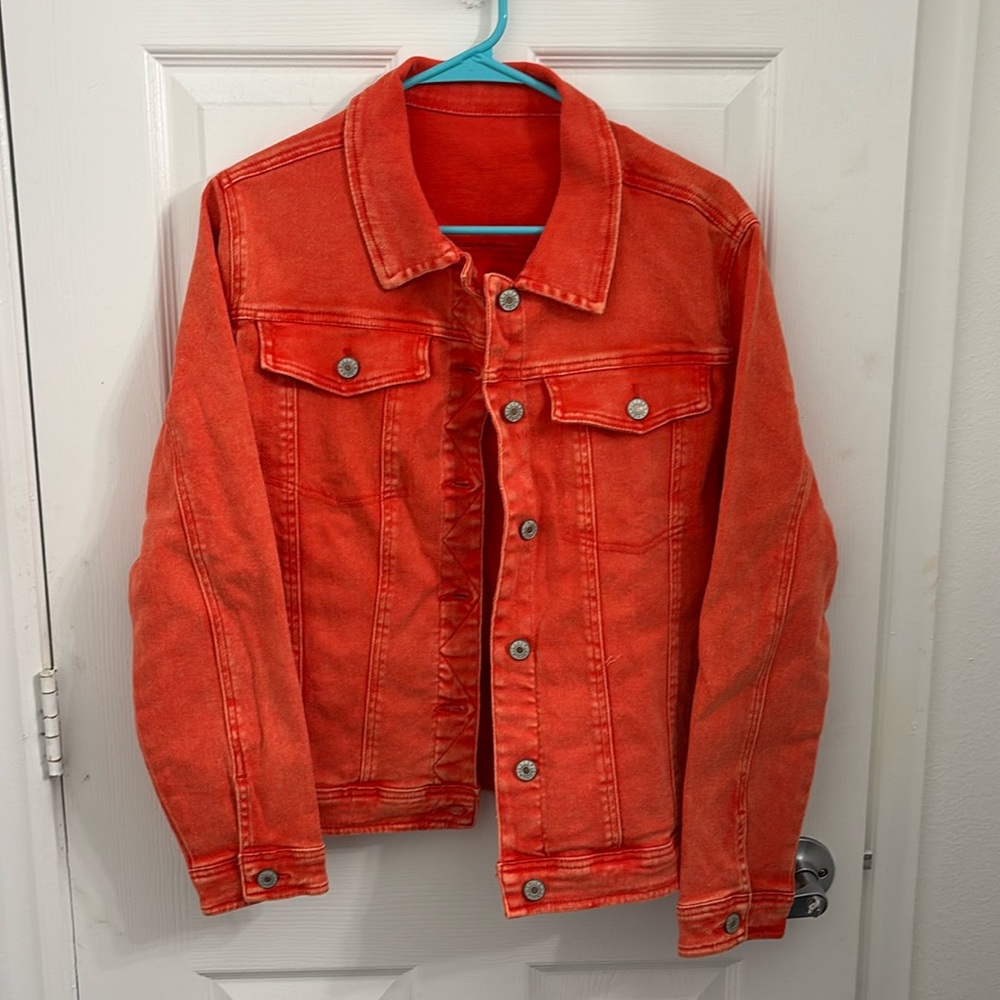 Closet BOGO: Denim Jacket Salmon Colored Size Large